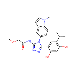 COCC(=O)Nc1nnc(-c2cc(C(C)C)c(O)cc2O)n1-c1ccc2c(ccn2C)c1 ZINC000115811870