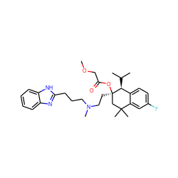 COCC(=O)O[C@]1(CCN(C)CCCc2nc3ccccc3[nH]2)CC(C)(C)c2cc(F)ccc2[C@@H]1C(C)C ZINC000473081299