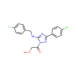 COCC(=O)n1nc(-c2ccc(Cl)cc2)nc1NCc1ccc(F)cc1 ZINC000002858724