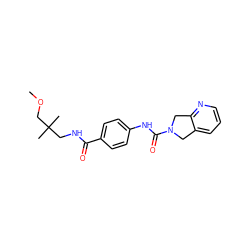 COCC(C)(C)CNC(=O)c1ccc(NC(=O)N2Cc3cccnc3C2)cc1 ZINC000167890992