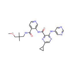 COCC(C)(C)CNC(=O)c1ccncc1NC(=O)c1nc(C2CC2)cnc1Nc1cncnc1 ZINC000169701739