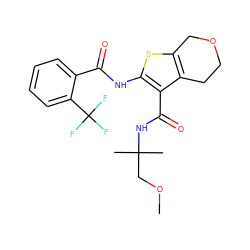 COCC(C)(C)NC(=O)c1c(NC(=O)c2ccccc2C(F)(F)F)sc2c1CCOC2 ZINC000095560210