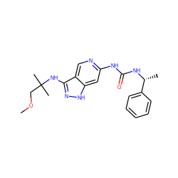 COCC(C)(C)Nc1n[nH]c2cc(NC(=O)N[C@H](C)c3ccccc3)ncc12 ZINC001772654971