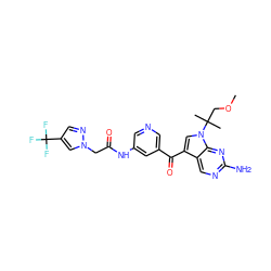 COCC(C)(C)n1cc(C(=O)c2cncc(NC(=O)Cn3cc(C(F)(F)F)cn3)c2)c2cnc(N)nc21 ZINC000169708057