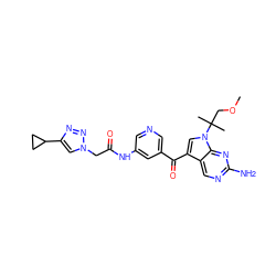 COCC(C)(C)n1cc(C(=O)c2cncc(NC(=O)Cn3cc(C4CC4)nn3)c2)c2cnc(N)nc21 ZINC000169708058