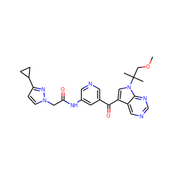 COCC(C)(C)n1cc(C(=O)c2cncc(NC(=O)Cn3ccc(C4CC4)n3)c2)c2cncnc21 ZINC000169708046