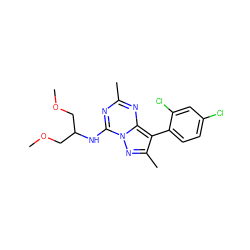 COCC(COC)Nc1nc(C)nc2c(-c3ccc(Cl)cc3Cl)c(C)nn12 ZINC000001489783