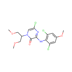 COCC(COC)n1cc(Cl)nc(Nc2c(Cl)cc(OC)cc2Cl)c1=O ZINC000095555753