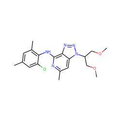 COCC(COC)n1nnc2c(Nc3c(C)cc(C)cc3Cl)nc(C)cc21 ZINC000001488508