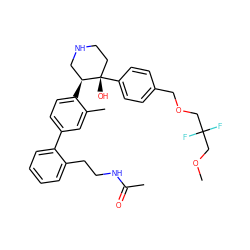 COCC(F)(F)COCc1ccc([C@@]2(O)CCNC[C@@H]2c2ccc(-c3ccccc3CCNC(C)=O)cc2C)cc1 ZINC000068246301