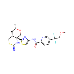 COCC(F)(F)c1ccc(C(=O)Nc2csc([C@]34CO[C@@H](C)C[C@H]3CSC(=N)N4)n2)nc1 ZINC001772599615