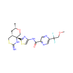 COCC(F)(F)c1cnc(C(=O)Nc2csc([C@]34CO[C@@H](C)C[C@H]3CSC(=N)N4)n2)cn1 ZINC001772589120