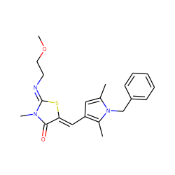 COCC/N=C1\S/C(=C\c2cc(C)n(Cc3ccccc3)c2C)C(=O)N1C ZINC000073140574