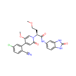 COCC[C@@H](C(=O)Nc1ccc2[nH]c(=O)[nH]c2c1)n1cc(OC)c(-c2cc(Cl)ccc2C#N)cc1=O ZINC001772585214