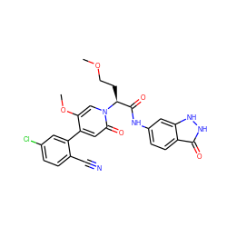 COCC[C@@H](C(=O)Nc1ccc2c(=O)[nH][nH]c2c1)n1cc(OC)c(-c2cc(Cl)ccc2C#N)cc1=O ZINC000224232116