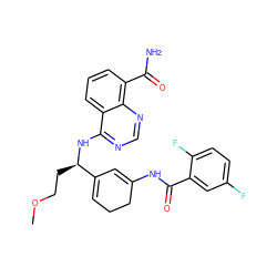 COCC[C@@H](Nc1ncnc2c(C(N)=O)cccc12)C1=CCCC(NC(=O)c2cc(F)ccc2F)=C1 ZINC000167919178