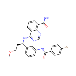 COCC[C@@H](Nc1ncnc2c(C(N)=O)cccc12)c1cccc(NC(=O)c2ccc(Br)cc2)c1 ZINC000114347700