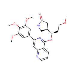 COCC[C@@H](Oc1nc(-c2cc(OC)c(OC)c(OC)c2)cc2ncccc12)[C@H]1CNC(=O)C1 ZINC000141885844