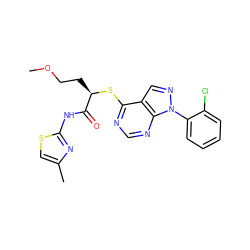 COCC[C@@H](Sc1ncnc2c1cnn2-c1ccccc1Cl)C(=O)Nc1nc(C)cs1 ZINC000095558215