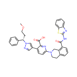 COCC[C@@H](c1ccccc1)n1cc(-c2ccc(N3CCc4cccc(C(=O)Nc5nc6ccccc6s5)c4C3)nc2C(=O)O)cn1 ZINC000205404920