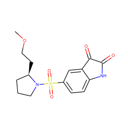 COCC[C@@H]1CCCN1S(=O)(=O)c1ccc2c(c1)C(=O)C(=O)N2 ZINC000095601912