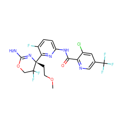 COCC[C@]1(c2nc(NC(=O)c3ncc(C(F)(F)F)cc3Cl)ccc2F)N=C(N)OCC1(F)F ZINC000207554956