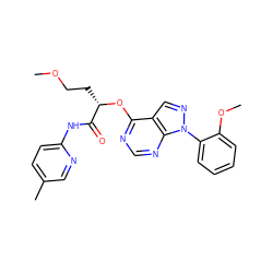 COCC[C@H](Oc1ncnc2c1cnn2-c1ccccc1OC)C(=O)Nc1ccc(C)cn1 ZINC000095559422