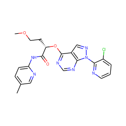 COCC[C@H](Oc1ncnc2c1cnn2-c1ncccc1Cl)C(=O)Nc1ccc(C)cn1 ZINC000114686205