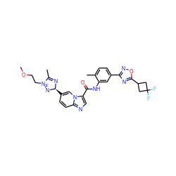 COCC[N+]1=N[C@H](c2ccc3ncc(C(=O)Nc4cc(-c5noc(C6CC(F)(F)C6)n5)ccc4C)n3c2)N=C1C ZINC001772655001