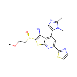 COCC[S@@+]([O-])c1sc2nc(-c3nccs3)cc(-c3cnc(C)n3C)c2c1N ZINC001772584266