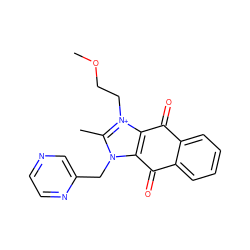 COCC[n+]1c2c(n(Cc3cnccn3)c1C)C(=O)c1ccccc1C2=O ZINC000001908550