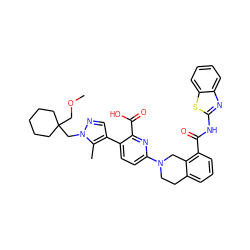 COCC1(Cn2ncc(-c3ccc(N4CCc5cccc(C(=O)Nc6nc7ccccc7s6)c5C4)nc3C(=O)O)c2C)CCCCC1 ZINC000223843530