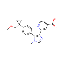 COCC1(c2ccc(-c3c(-c4cc(C(=O)O)ccn4)ncn3C)cc2)CC1 ZINC000225932604