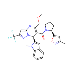 COCC1=C(C(=O)N2CCC[C@H]2c2cc(C)no2)[C@@H](c2cc3ccccc3n2C)n2nc(C(F)(F)F)cc2N1 ZINC000084722925