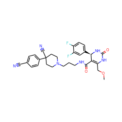 COCC1=C(C(=O)NCCCN2CCC(C#N)(c3ccc(C#N)cc3)CC2)[C@@H](c2ccc(F)c(F)c2)NC(=O)N1 ZINC001772612817