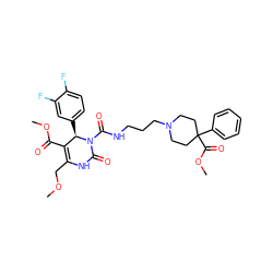 COCC1=C(C(=O)OC)[C@@H](c2ccc(F)c(F)c2)N(C(=O)NCCCN2CCC(C(=O)OC)(c3ccccc3)CC2)C(=O)N1 ZINC000029472320