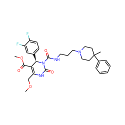 COCC1=C(C(=O)OC)[C@@H](c2ccc(F)c(F)c2)N(C(=O)NCCCN2CCC(C)(c3ccccc3)CC2)C(=O)N1 ZINC000027527027