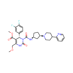 COCC1=C(C(=O)OC)[C@H](c2ccc(F)c(F)c2)N(C(=O)N[C@H]2CC[C@@H](N3CCC(c4ccccn4)CC3)C2)C(=O)N1 ZINC000029559454