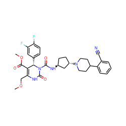 COCC1=C(C(=O)OC)[C@H](c2ccc(F)c(F)c2)N(C(=O)N[C@H]2CC[C@H](N3CCC(c4ccccc4C#N)CC3)C2)C(=O)N1 ZINC000029558287