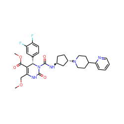 COCC1=C(C(=O)OC)[C@H](c2ccc(F)c(F)c2)N(C(=O)N[C@H]2CC[C@H](N3CCC(c4ccccn4)CC3)C2)C(=O)N1 ZINC000029556692