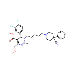 COCC1=C(C(=O)OC)[C@H](c2ccc(F)c(F)c2)N(CCCCCN2CCC(C#N)(c3ccccc3)CC2)C(C)=N1 ZINC000014096346