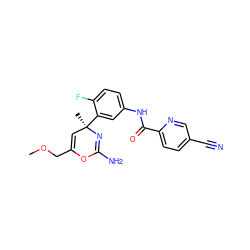 COCC1=C[C@@](C)(c2cc(NC(=O)c3ccc(C#N)cn3)ccc2F)N=C(N)O1 ZINC000148092677