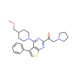 COCC1CCN(c2nc(C(=O)CN3CCCC3)nc3scc(-c4ccccc4)c23)CC1 ZINC000653662930