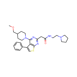 COCC1CCN(c2nc(CC(=O)NCCN3CCCC3)nc3scc(-c4ccccc4)c23)CC1 ZINC000146522064