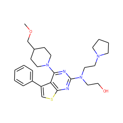 COCC1CCN(c2nc(N(CCO)CCN3CCCC3)nc3scc(-c4ccccc4)c23)CC1 ZINC000653676809