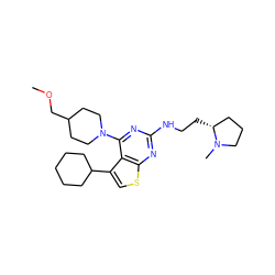 COCC1CCN(c2nc(NCC[C@@H]3CCCN3C)nc3scc(C4CCCCC4)c23)CC1 ZINC000146532860