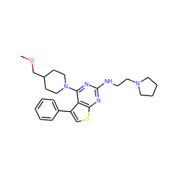 COCC1CCN(c2nc(NCCN3CCCC3)nc3scc(-c4ccccc4)c23)CC1 ZINC000146372665