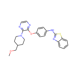 COCC1CCN(c2nccnc2Oc2ccc(Nc3nc4ccccc4s3)cc2)CC1 ZINC000095560906