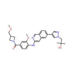 COCC1CN(C(=O)c2ccc(Nc3cc4cc(-c5cnn(CC(C)(C)O)c5)ccc4cn3)c(OC)c2)C1 ZINC000223661496