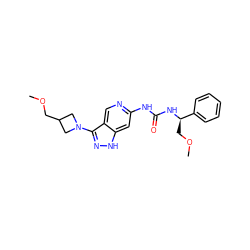 COCC1CN(c2n[nH]c3cc(NC(=O)N[C@H](COC)c4ccccc4)ncc23)C1 ZINC000210788695